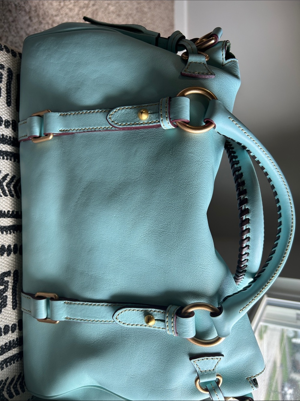 Dooney & Bourke Large Pale Blue/Aqua Florentine Leather Satchel - Picture 6 of 16